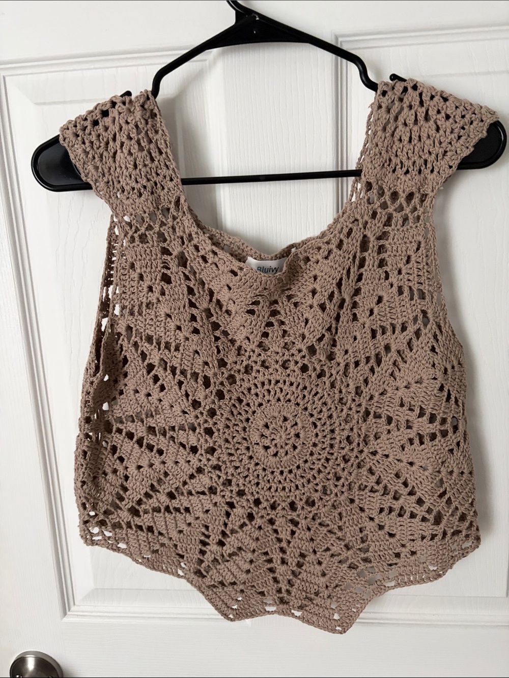 Three Bird Nest Crochet Knit Taupe Tank Top